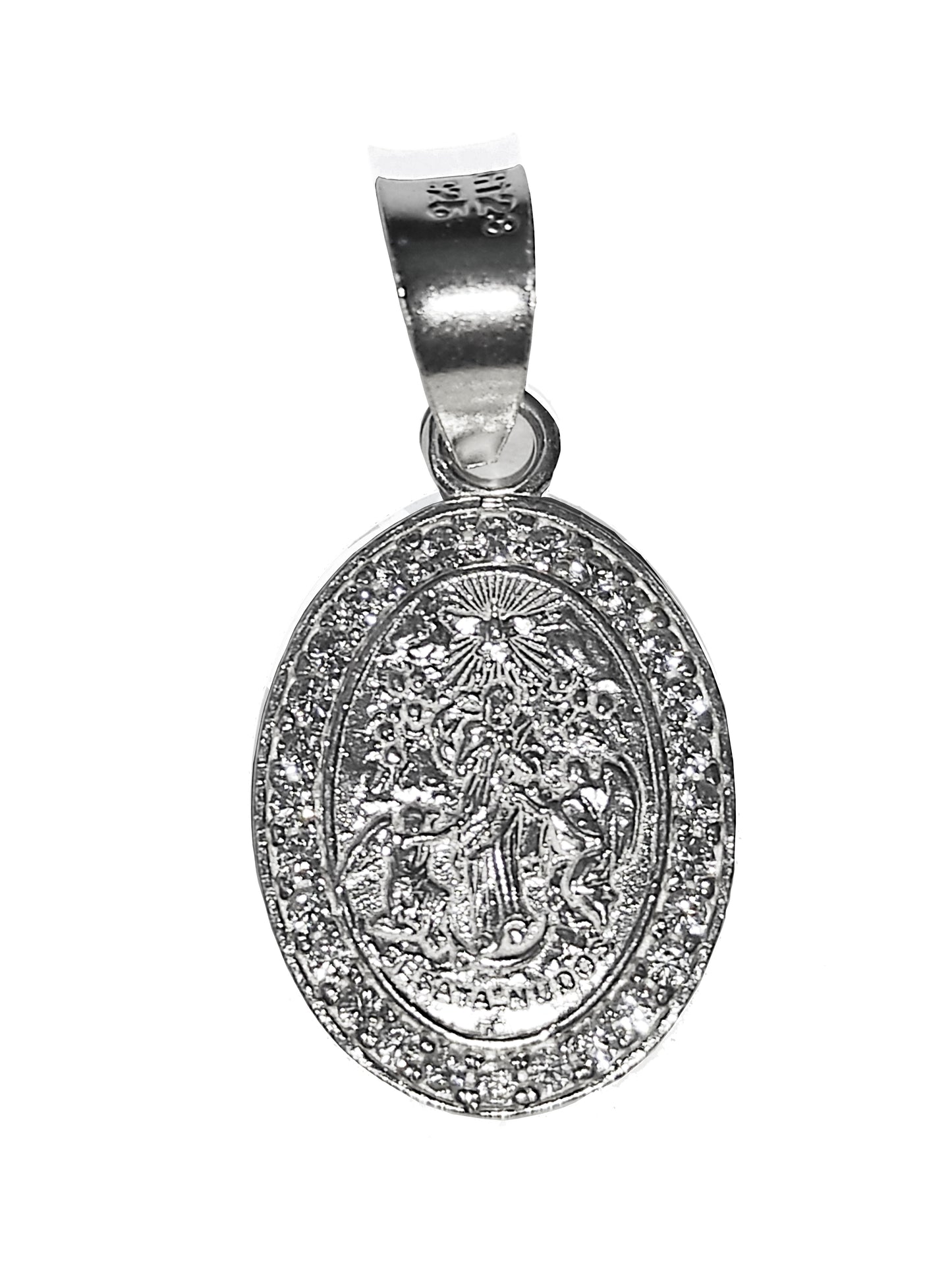Medalla de Plata .925 - Oval Virgen desatadora de nudos con Zircones Pavé