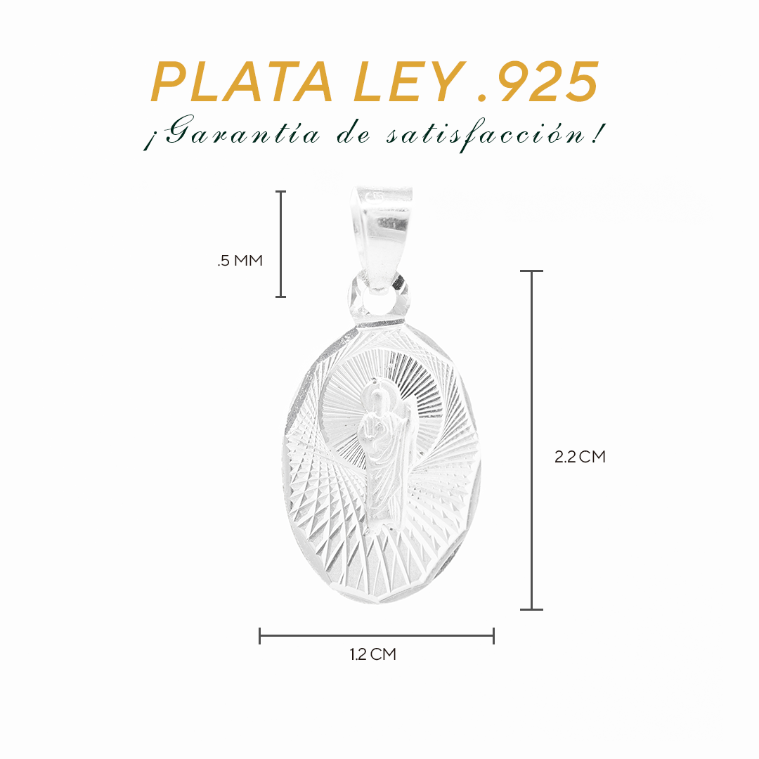Set de Dije y Cadena de Plata ley. 925 - Virgen de Guadalupe Resplandor Radiante con Cadena Fígaro .925