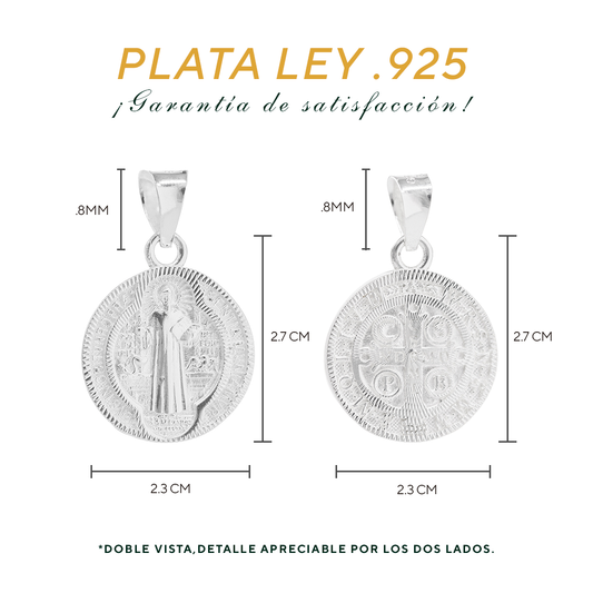 Dije de Plata .925 - San Benito Doble Vista 2.7cm x 2.3cm