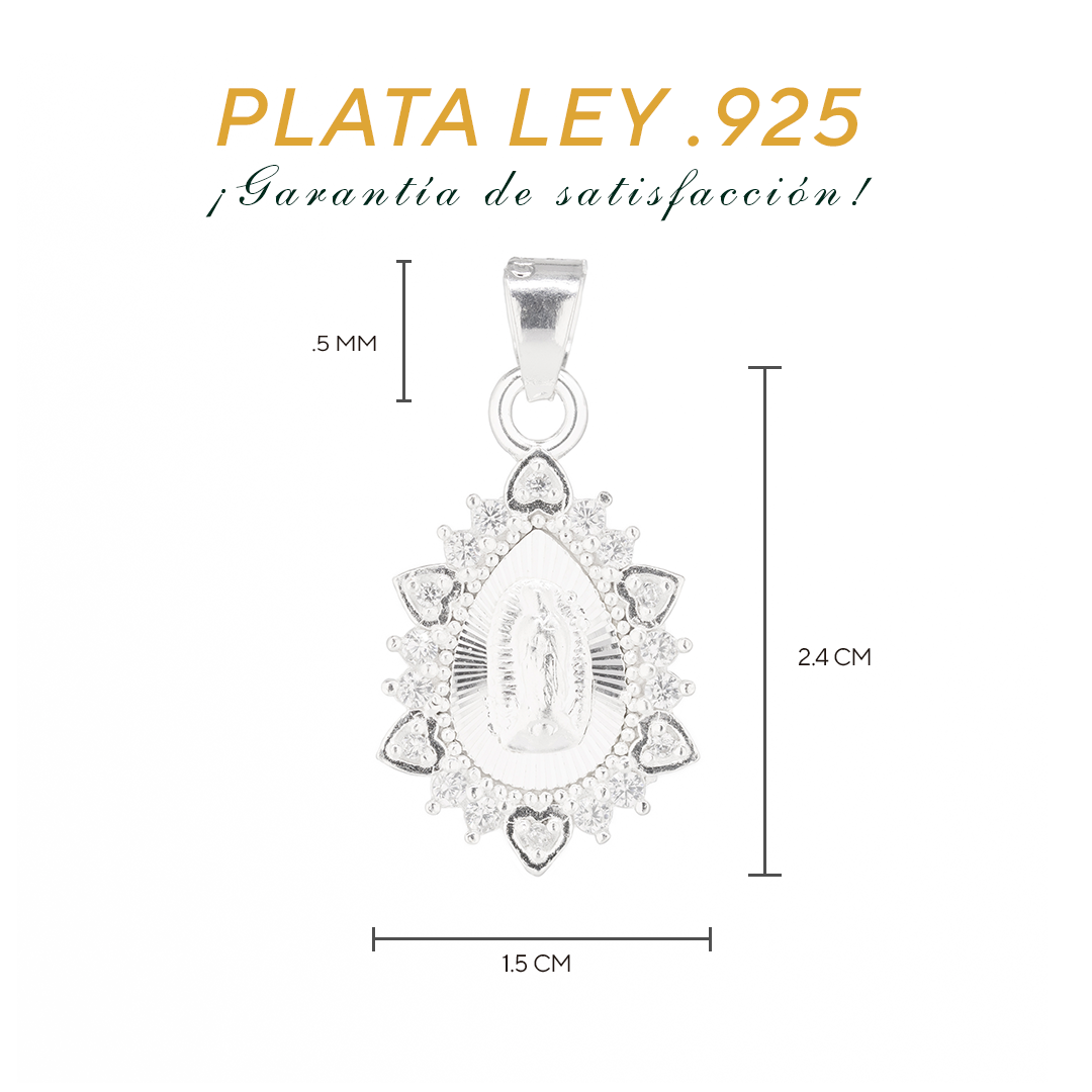 Dije de Plata .925 Forma de la Virgen de Guadalupe con topacio blanco MOD. DRP025LP - Joyería Religiosa