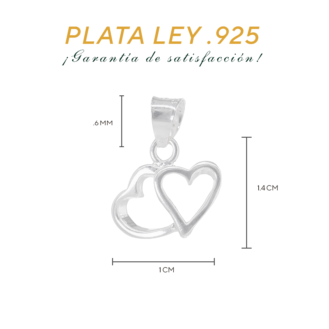 Set de Dije y Cadena de Plata Ley.925 - Doble Corazón con Cadena Fígaro .925