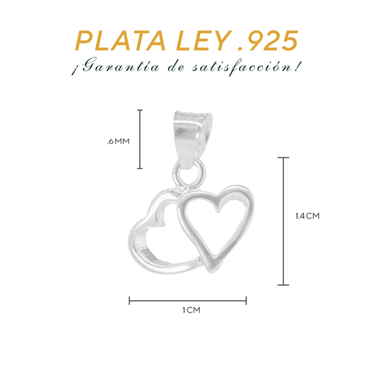 Set de Dije y Cadena de Plata Ley.925 - Doble Corazón con Cadena Fígaro .925