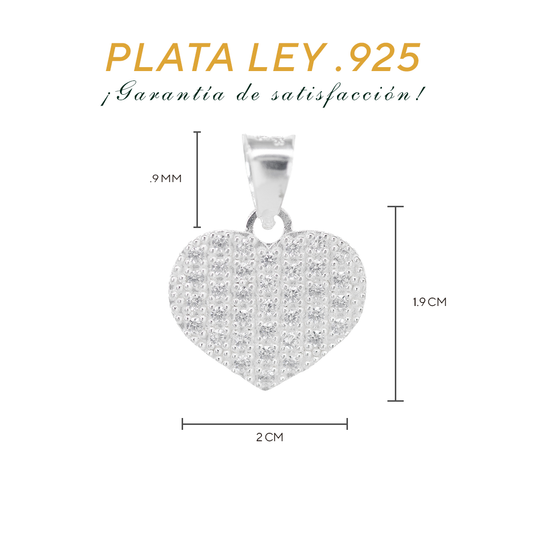 Dije de Plata Ley.925 en Forma Corazón con Zirconia - Joyería Elegante
