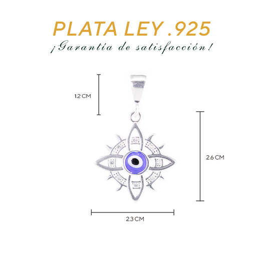Set de Dije y Cadena de Plata - Ojo Turco con Zirconias con Cadena Fígaro .925