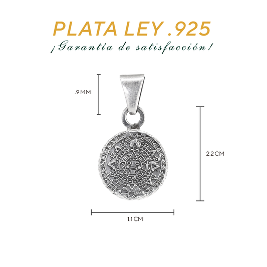 Set de Dije y Cadena de Plata - Calendario Azteca con Cadena Fígaro .925(COM.JL002-P)