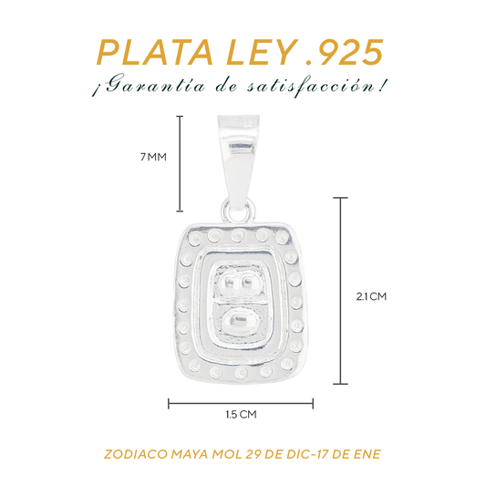 Dije de Plata Ley .925 Zodiaco Maya Mol ( 29 de Diciembre - 17 de Enero