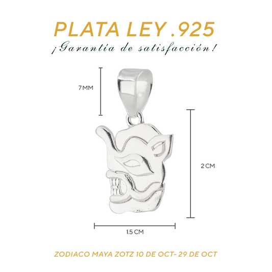 Dije de Plata Ley.925 Zodiaco Maya Zotz (10 Octubre-29 de Octubre