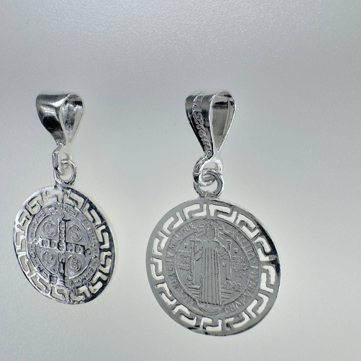 Medalla San Benito Plata 925 Doble Vista Miniatura