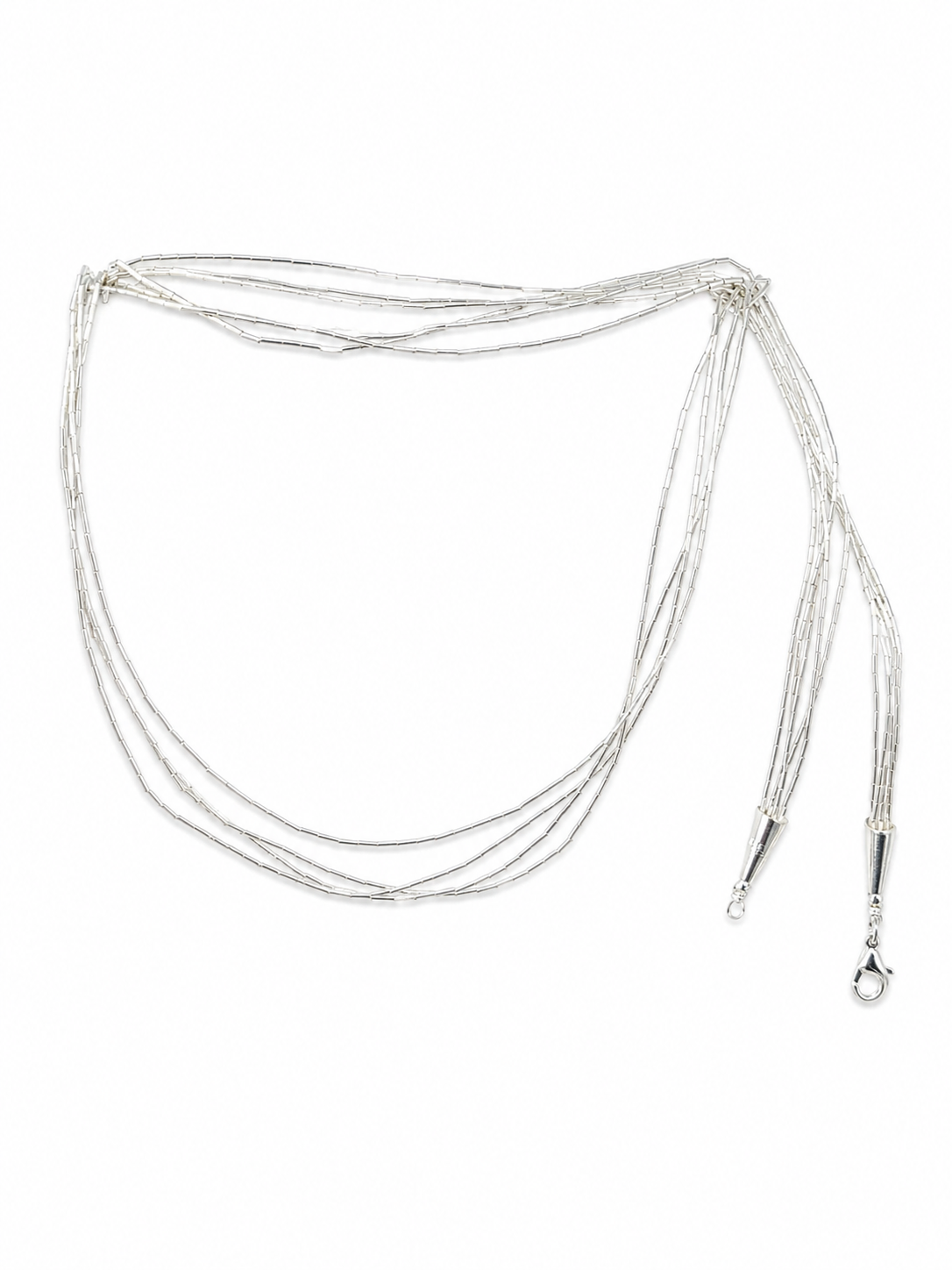 Collar de Plata .925 - Multihilo de Cinco Hilos Cola de Rata Ultrafina con Terminales Cónicos Delgados — 1 Metro