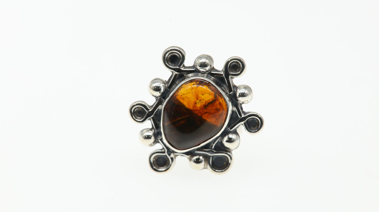 Anillo Plata 925 Ajustable con Ámbar Diseño 9 Mayoreo Menudeo