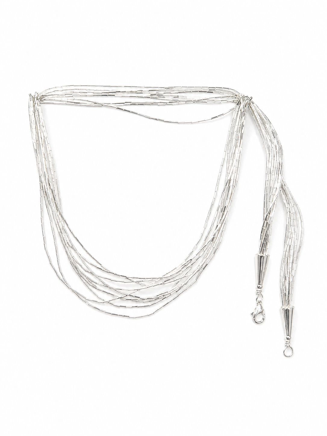 Collar de Plata .925 - Multihilo de Diez Hilos Cola de Rata Ultrafina con Terminales Cónicos y Doble Mosquetón — 70 cm
