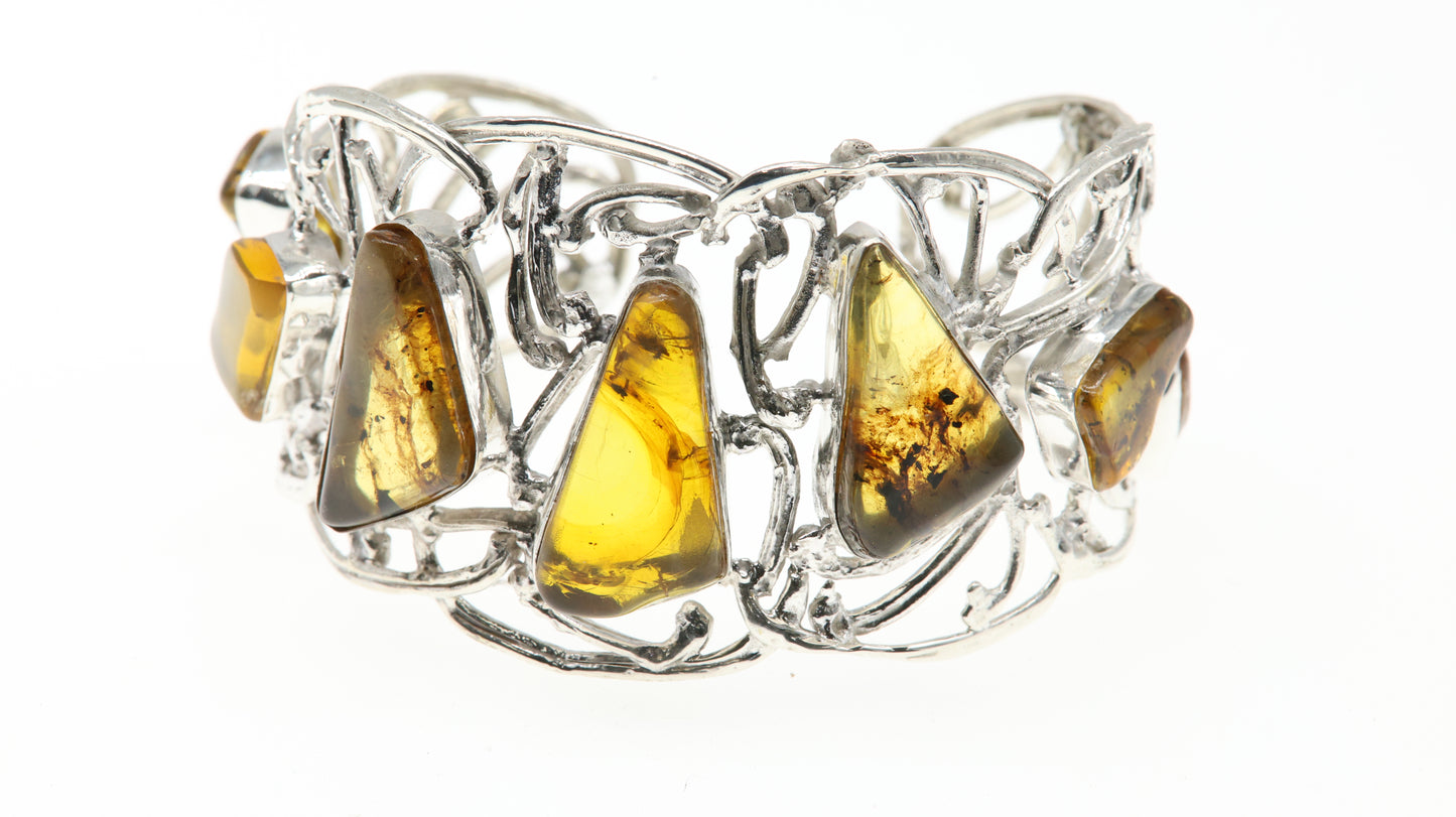 Brazalete Plata 950 con Ámbar Natural Mayoreo y Menudeo