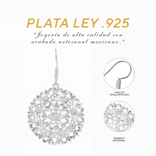 Aretes Plata .925 de Aro Abierto Diseño Floreado 18.2 Gramos - Joyería Elegante