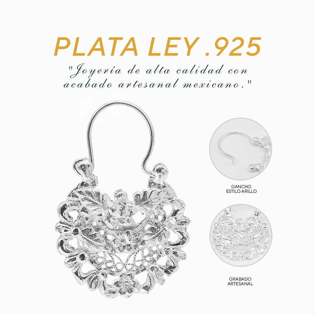 Aretes Plata .925 de Aro Abierto Borde Floreado 7.5 Gramos - Joyería Elegante
