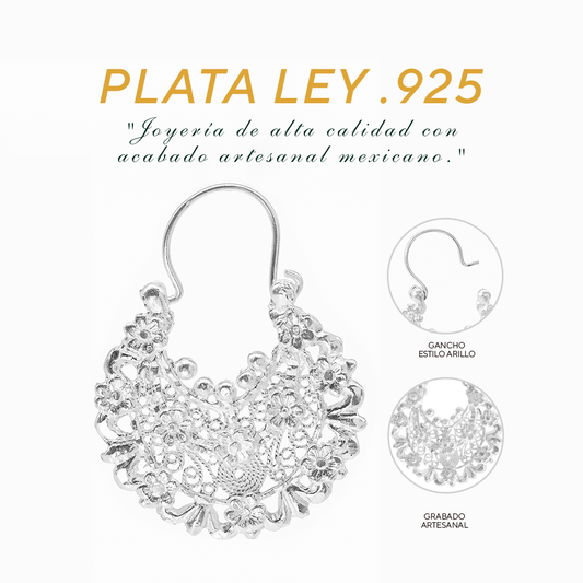 Aretes Plata .925 de Aro Abierto Borde Floreado 11 Gramos - Joyería Elegante