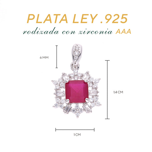 DIJE EN PLATA LEY .925, CON RODIO , ZIRCONIA AAA ROJO RUBI Y BLANCO