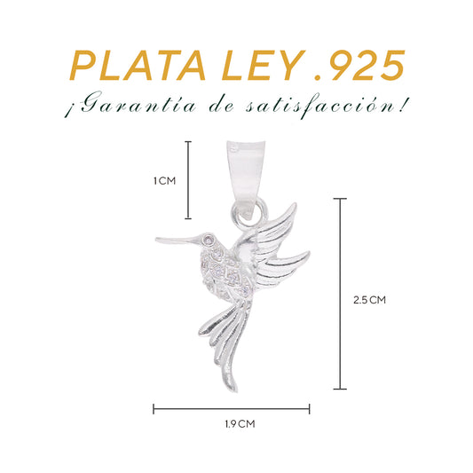 Dije Colibrí con Circonitas — Plata .925 | DAP039, vista con longitud y proporciones
