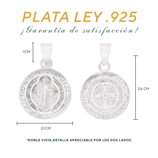 Dije Medalla San Benito Chica Biface — Plata .925 | DR191