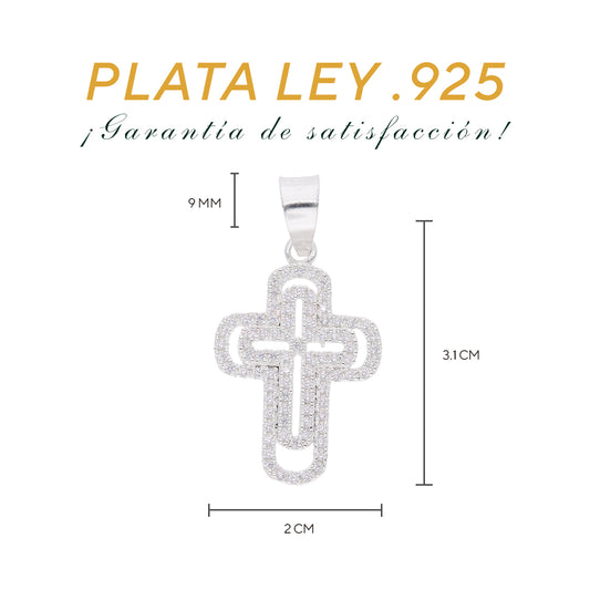 Medidas del dije cruz calada: 3.1 cm alto × 2.0 cm ancho, bailén 9 mm — Plata Ley .925