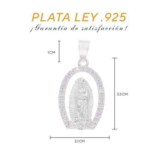 Medidas del dije: 3.3 cm alto × 2.1 cm ancho, argolla 1 cm — Plata Ley .925