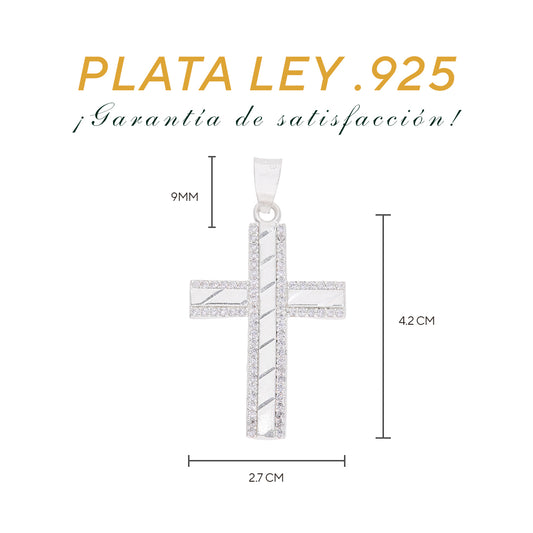 Medidas del dije cruz: 4.2 cm alto × 2.7 cm ancho, bailén 9 mm — Plata Ley .925