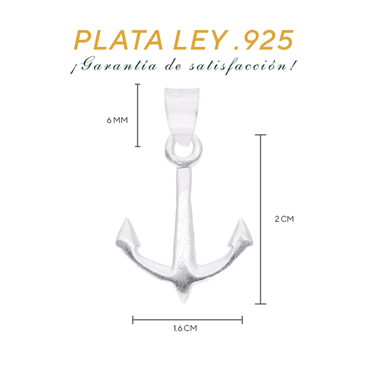 Medidas del dije ancla: 2 cm alto × 1.6 cm ancho, bailén 6 mm — Plata Ley .925