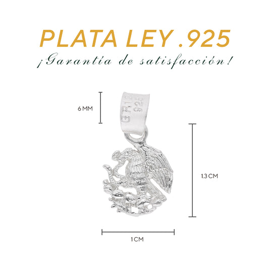 Medidas del dije águila: 1.3 cm alto × 1 cm ancho, argolla 6 mm – Plata Ley .925