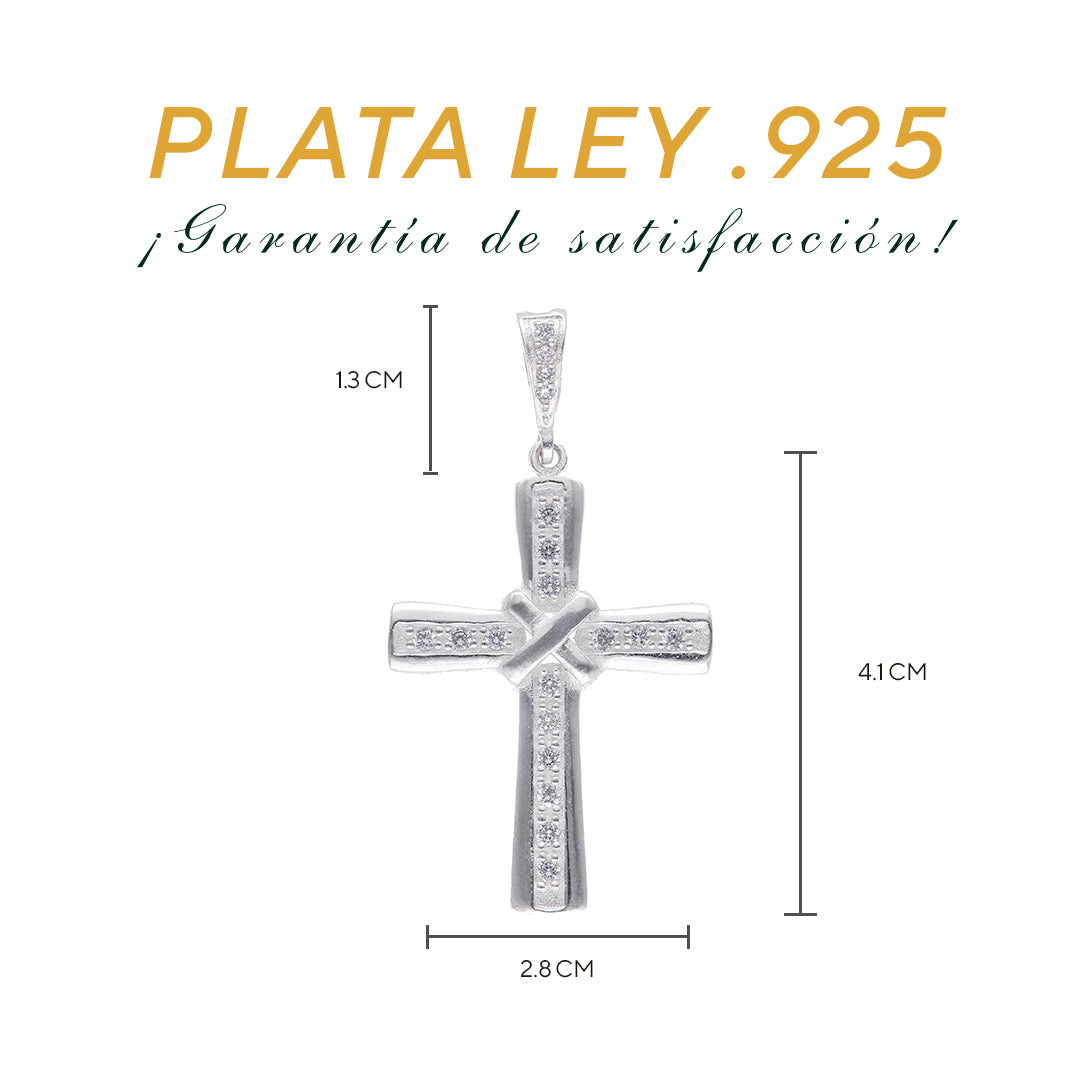 Dije de Plata .925 - Cruz Tubular con Nudo en X y Zircones Pavé en Rodio Negro