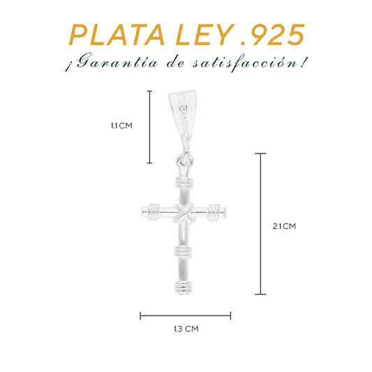 Dije Cruz Tubular con Anillos Decorativos — Plata .925, vista con longitud y proporciones
