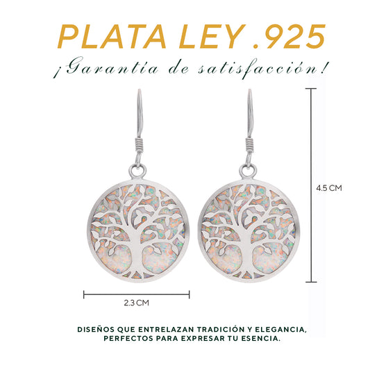 Medidas de los aretes Árbol de la Vida: 4.5 cm largo × 2.3 cm ancho — Plata Ley .925
