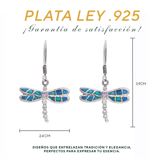 Aretes Libélula con Ópalo Azul y Zirconia Lila — Plata Esterlina .925