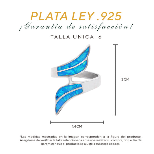 Anillo Abierto Alas con Ópalo Azul — Plata Esterlina .925
