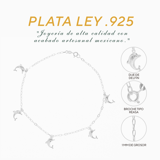 Pulsera de Plata .925 - Dijes de Delfín (1mm - 18cm)