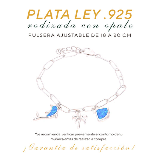 Pulsera Dijes Marinos Ópalo en Plata.925