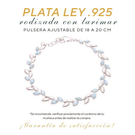 Pulsera Hojas de Larimar en Plata.925