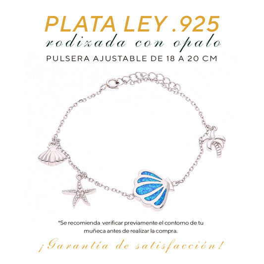 Pulsera Dijes Marinos Ópalo en Plata.925