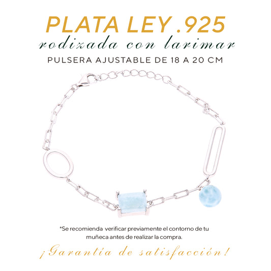 Pulsera Moderna Mixta de Larimar en Plata.925