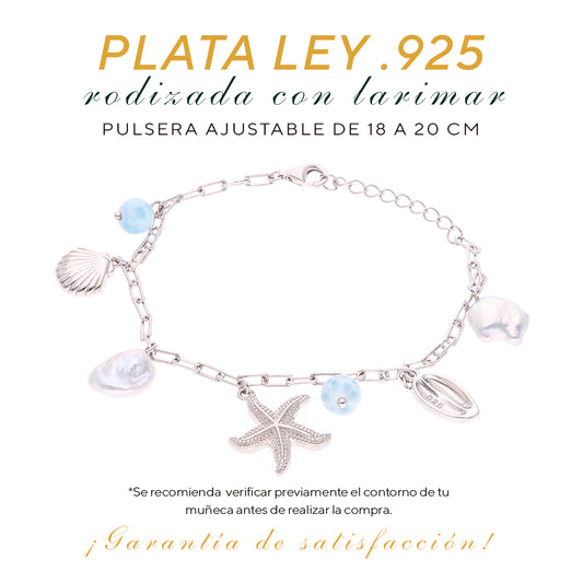 Pulsera Marina con Dijes de Larimar en Plata.925
