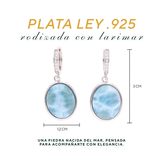 Arete Ovalado Clásico Larimar en Plata.925