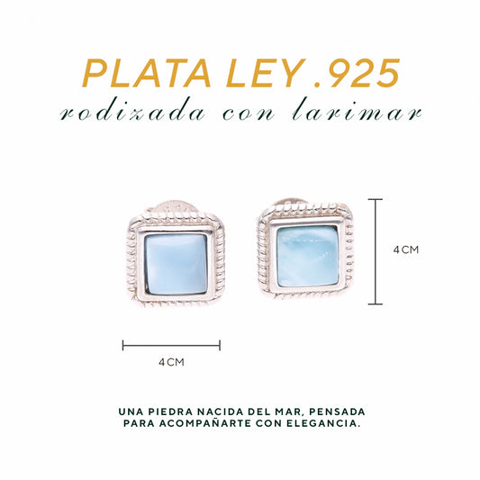 Aretes Cuadrados de Larimar en Plata.925