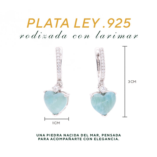 Aretes Corazón de Larimar en Plata.925