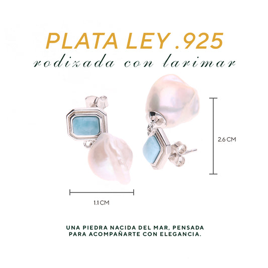 Aretes Combinados de Larimar en Plata.925