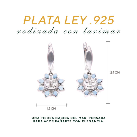 Arete Sol Caribeño de Larimar en Plata .925