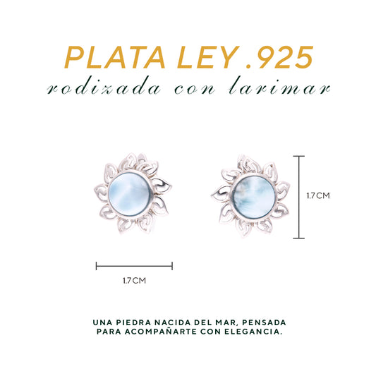 Aretes Sol de Larimar en Plata.925