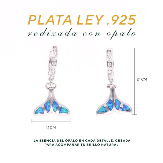 aretes Cola de Ballena de Ópalo en Plata.925