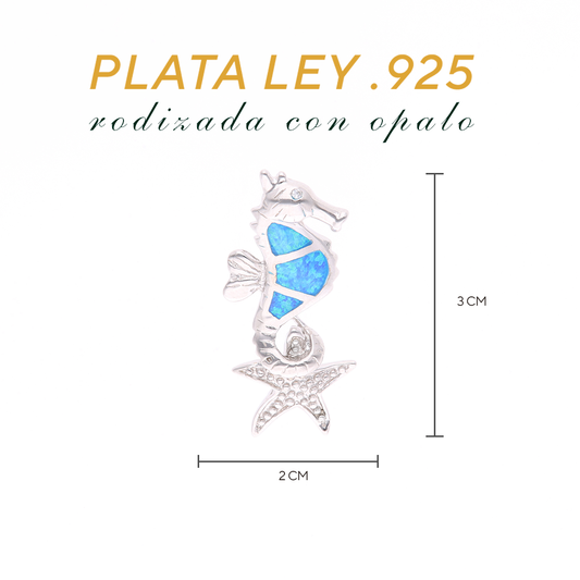 Dije Caballito de Mar con Estrella de Mar Ópalo en Plata.925