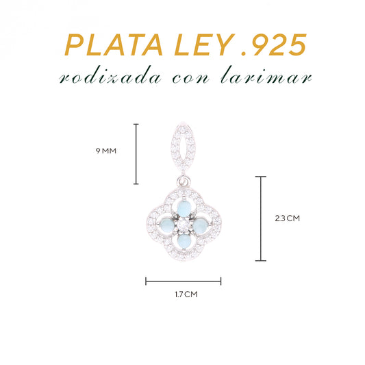 Dije Flor Decorativa Larimar en Plata.925