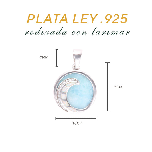 Dije Circular Media Luna Larimar en Plata.925