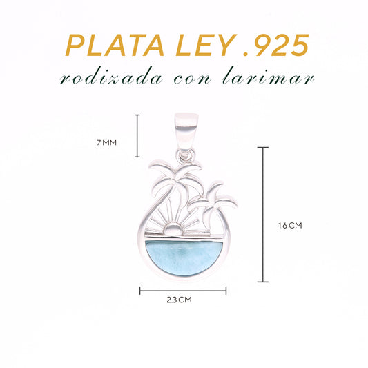 Dije Palmera Tropical Larimar en Plata.925