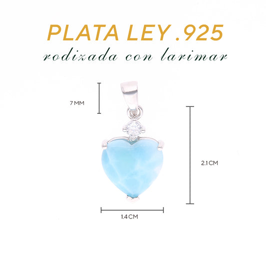 Dije Corazón con Detalle Floral Larimar Plata.925